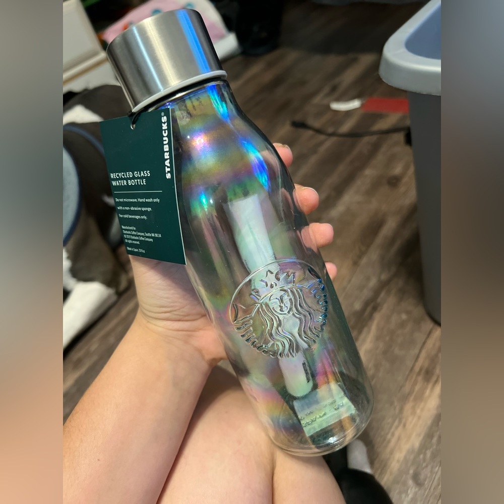 Iridescent glass water bottle